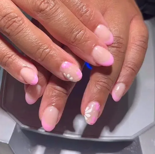 Pink manicure with flower nail art